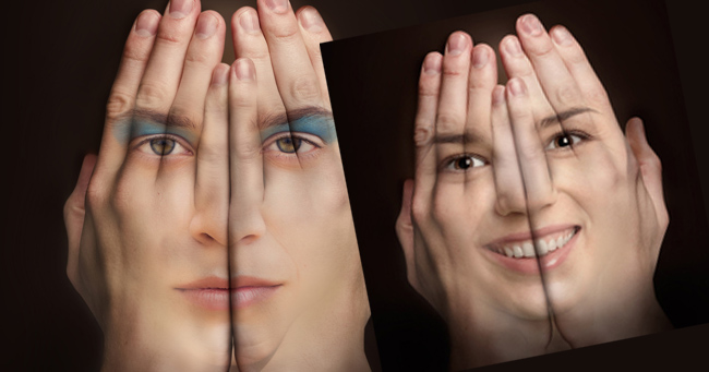 Create your face image on your hand